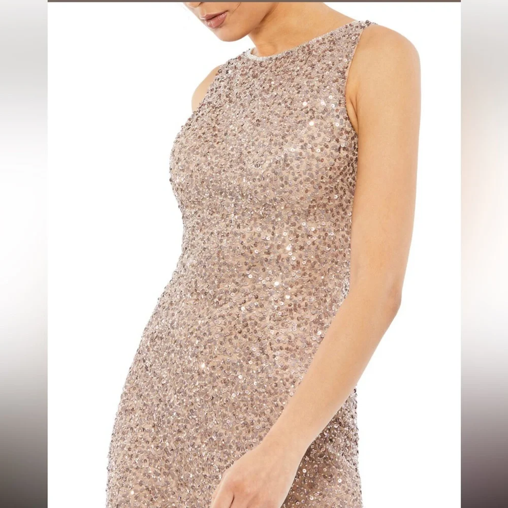 Mac Duggal 5526 Rosewood Rose Gold Sequin Jewel Neck Tea Length Dress NWT 12 - Picture 9 of 15